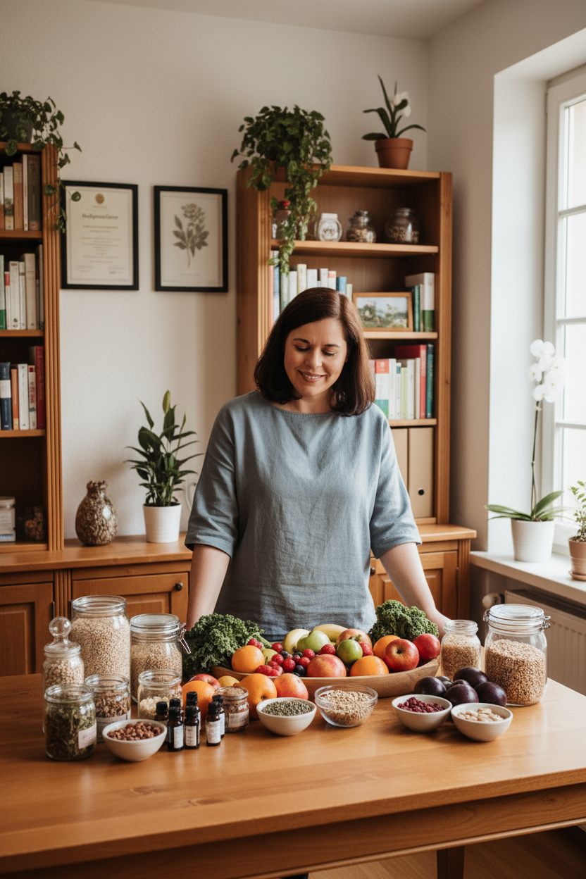 Heilpraktikerin Tanja Gruber mit gesunden Lebensmitteln &ndash; Ern&auml;hrungsberatung